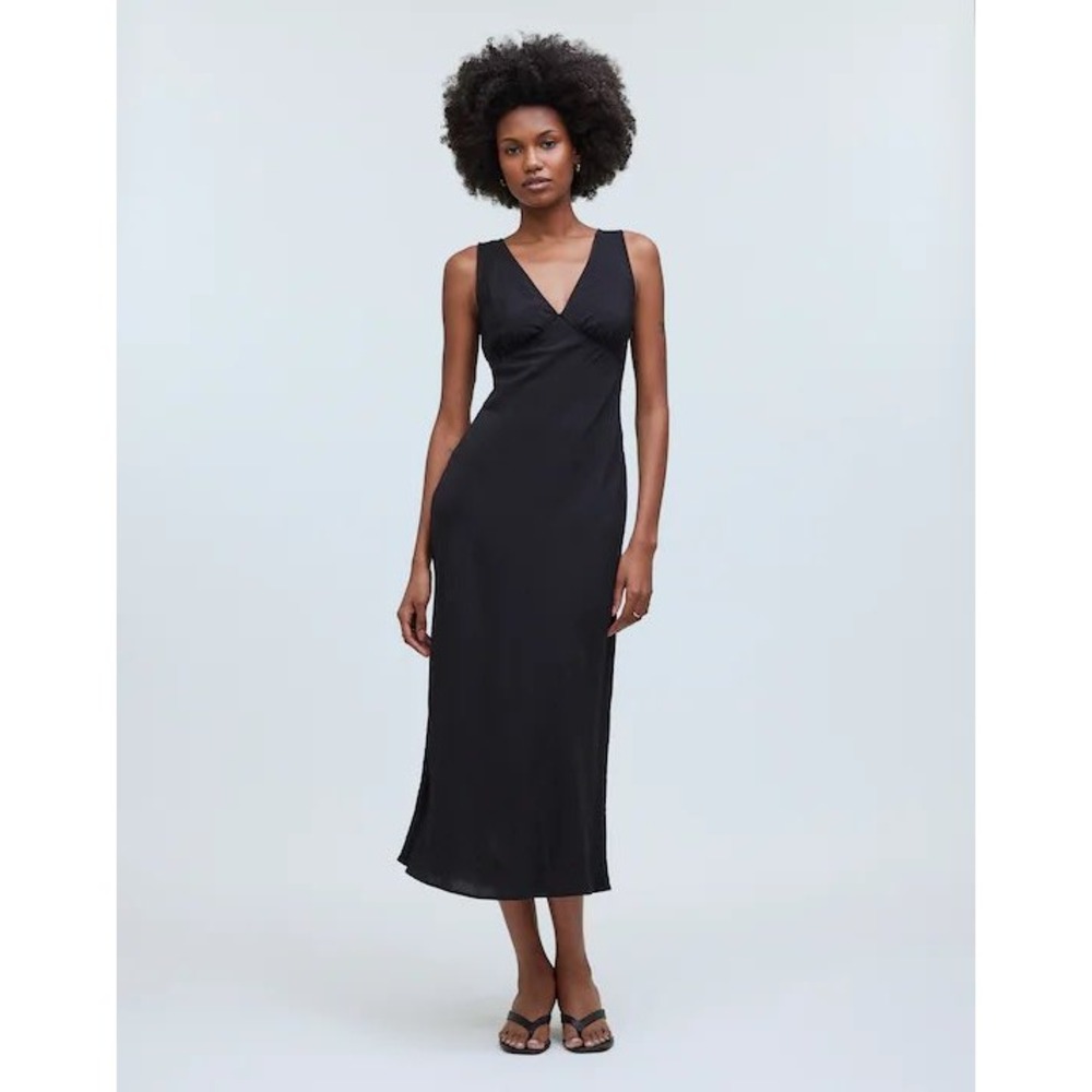 Madewell Ariana Midi Dress Black V-Neck Empire Waist Sleeveless NP104 Size 2